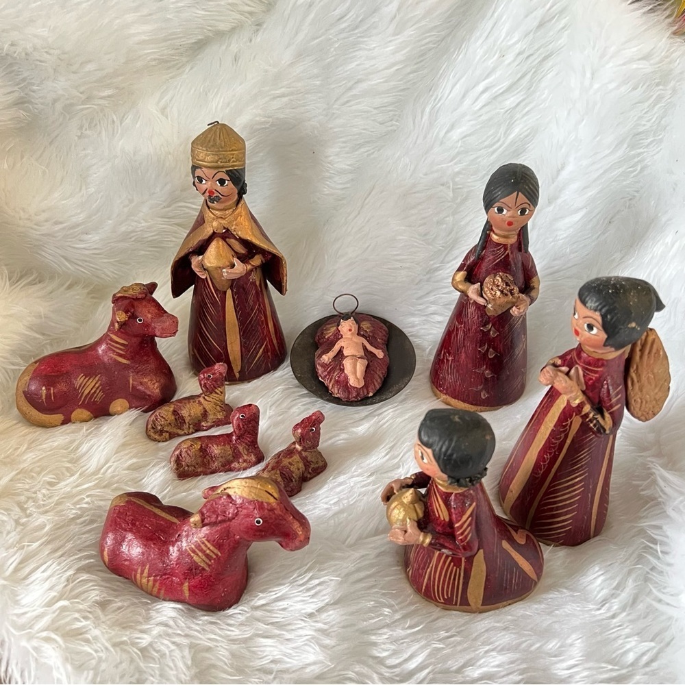 Clay Nativity Scene Mexican Set 11 Pieces Figures Christmas Decor
